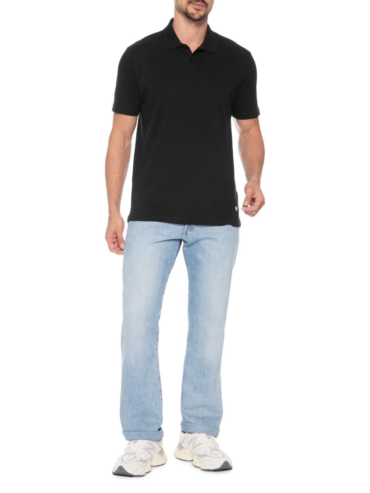 Polo Masculina Regular Fit em Waffle – Preto Tommy Jeans