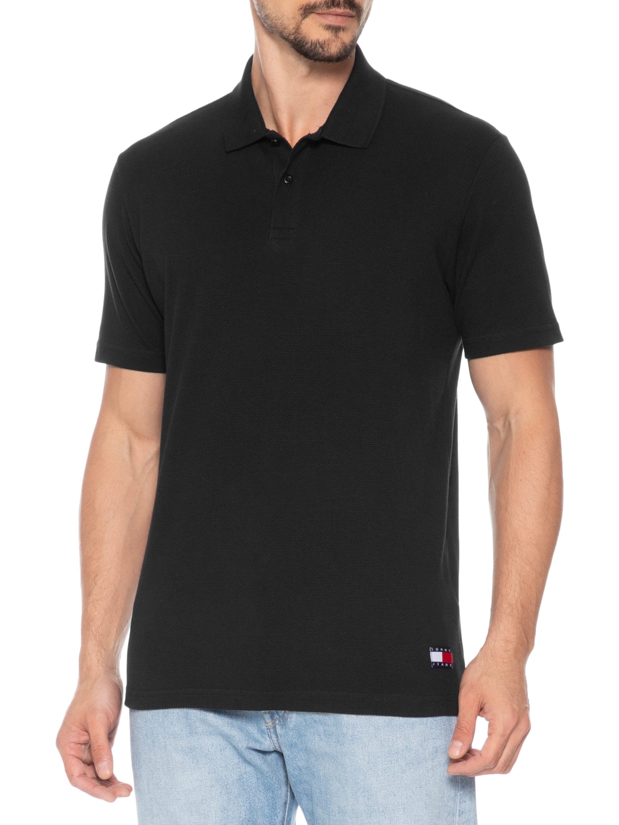Polo Masculina Regular Fit em Waffle – Preto Tommy Jeans