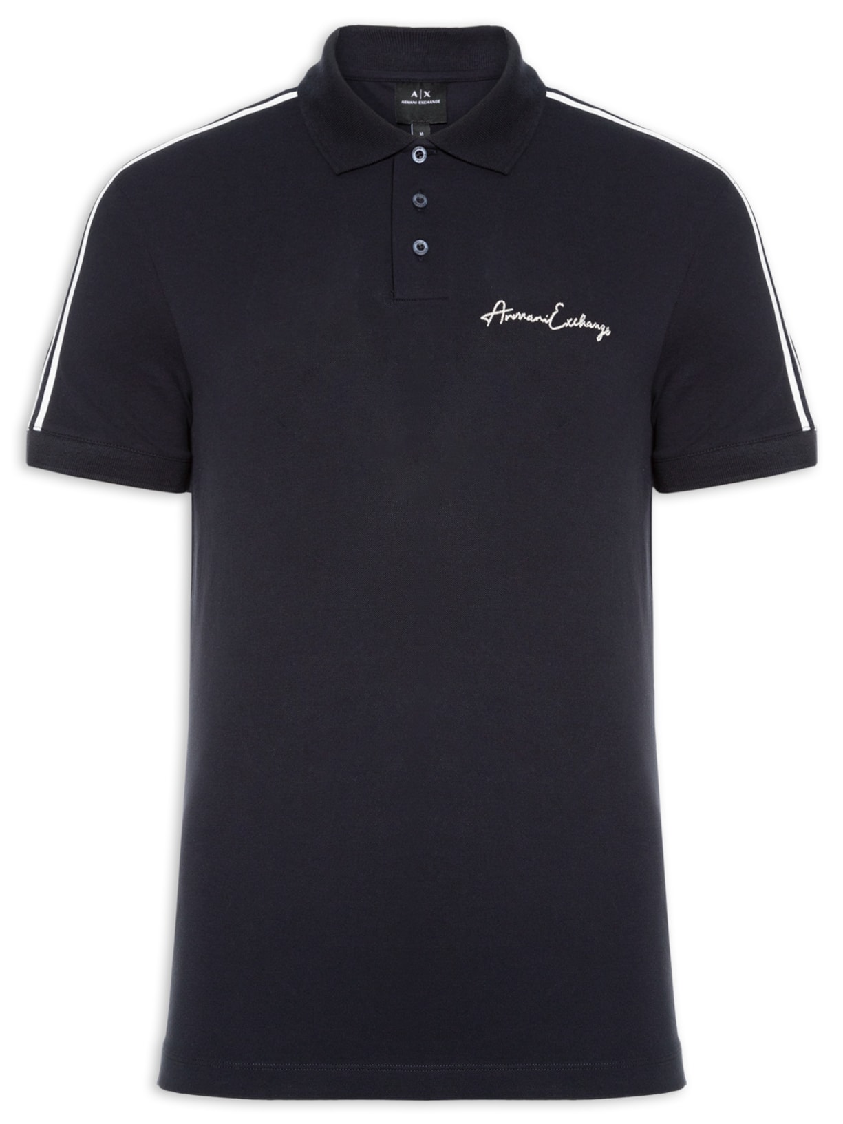 Polo Masculina Regular Fit Faixa Contraste Signature Logo - Azul