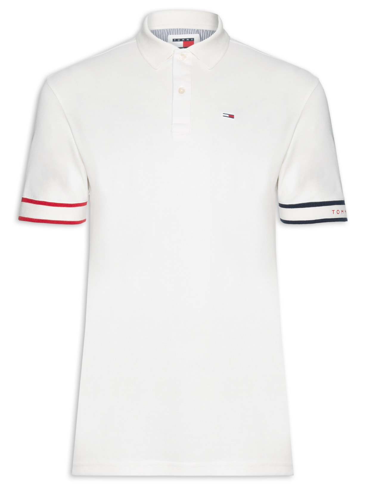 Polo Masculina Regular Fit Flag Cuff Branco Tommy Jeans