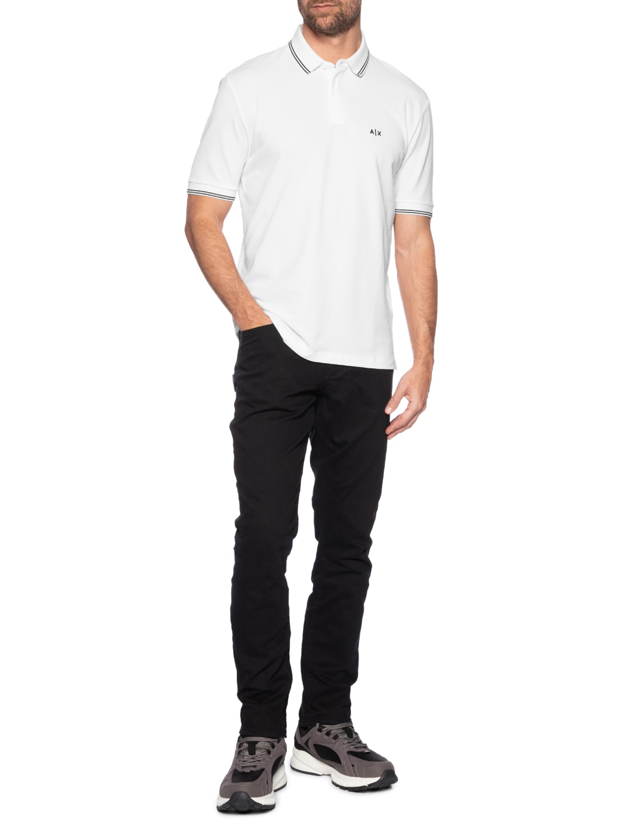 Polo Masculina Regular Fit Friso Contrastante Branco Armani Exchange