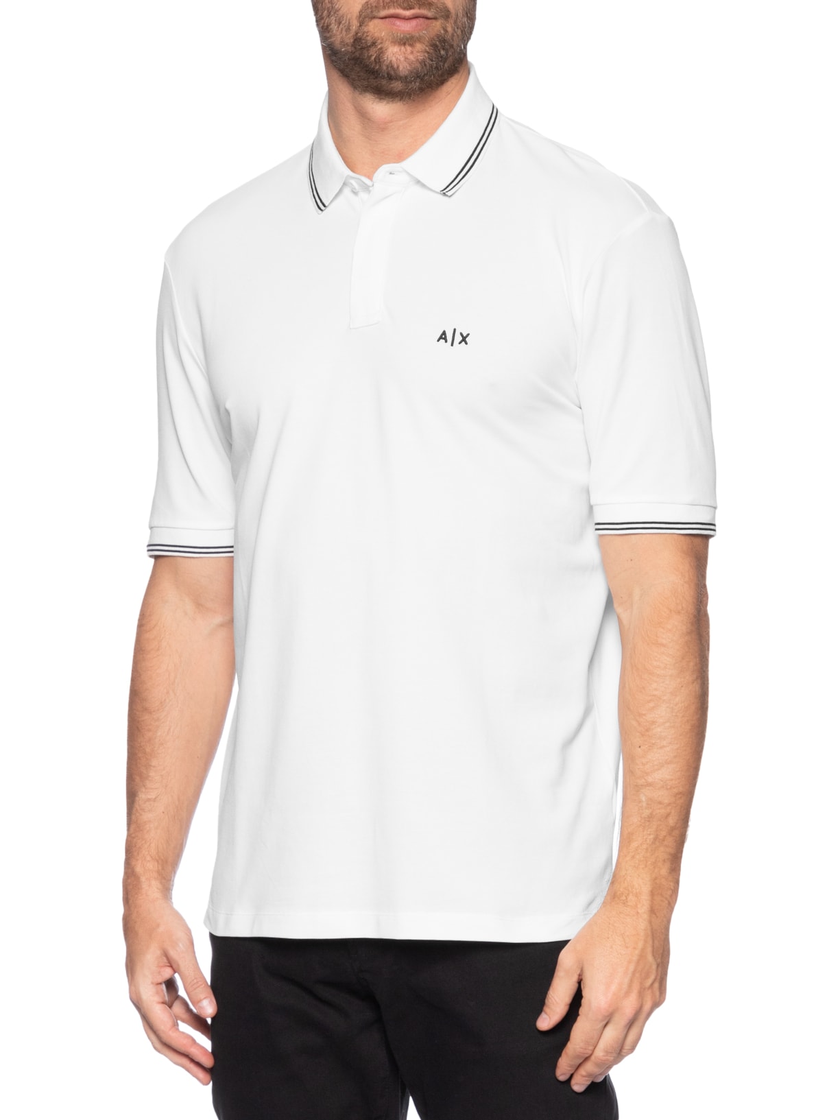 Polo Masculina Regular Fit Friso Contrastante Branco Armani Exchange