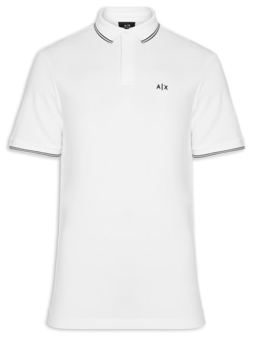 Polo Masculina Regular Fit Friso Contrastante - Branco