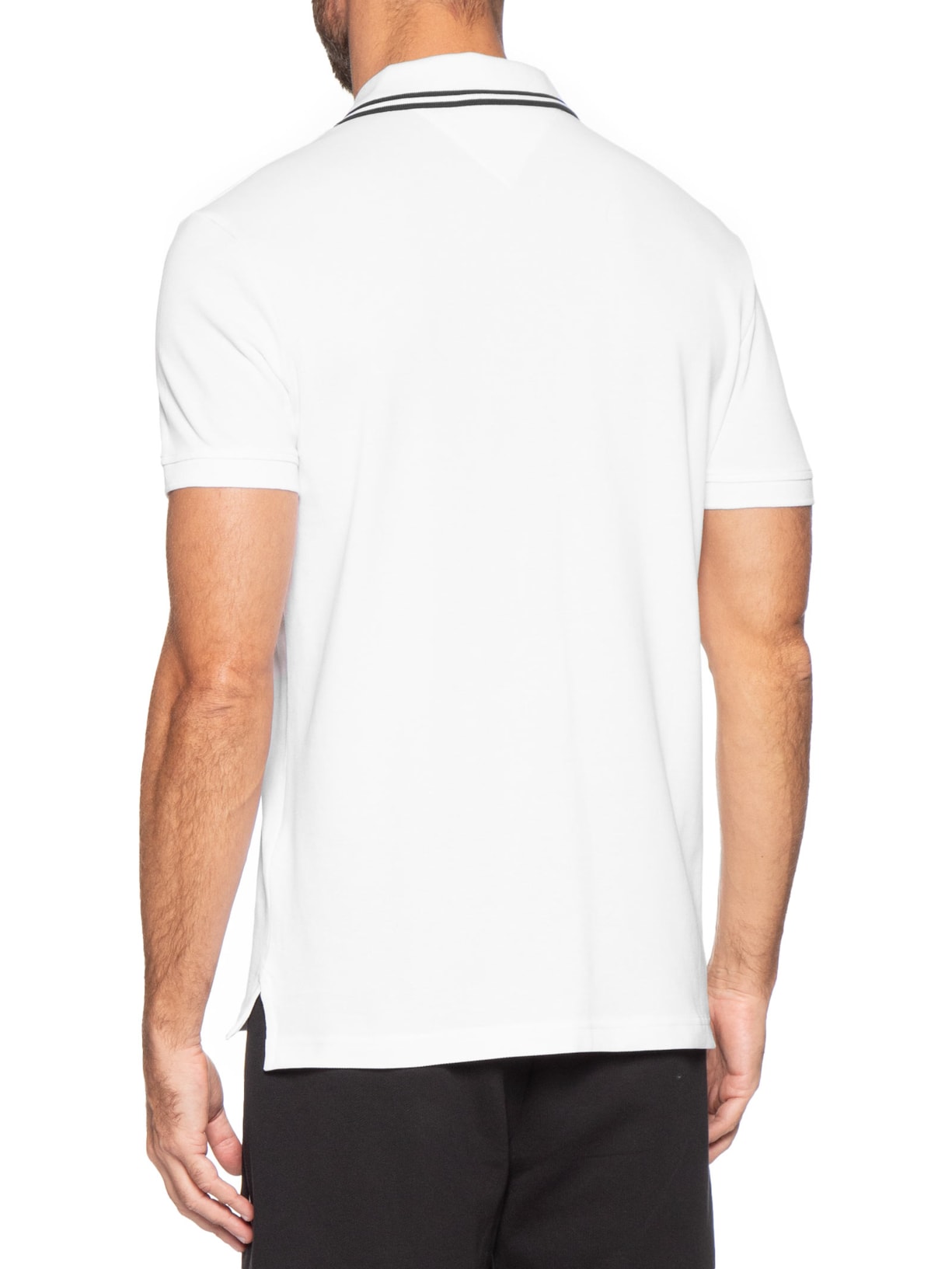 Polo Masculina Regular Fit Gola Friso Duplo e Brasão Branco Tommy Hilfiger