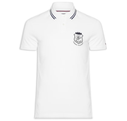 Polo Masculina Regular Fit Gola Friso Duplo e Brasão – Branco