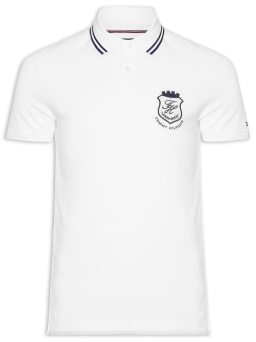 Polo Masculina Regular Fit Gola Friso Duplo e Brasão – Branco
