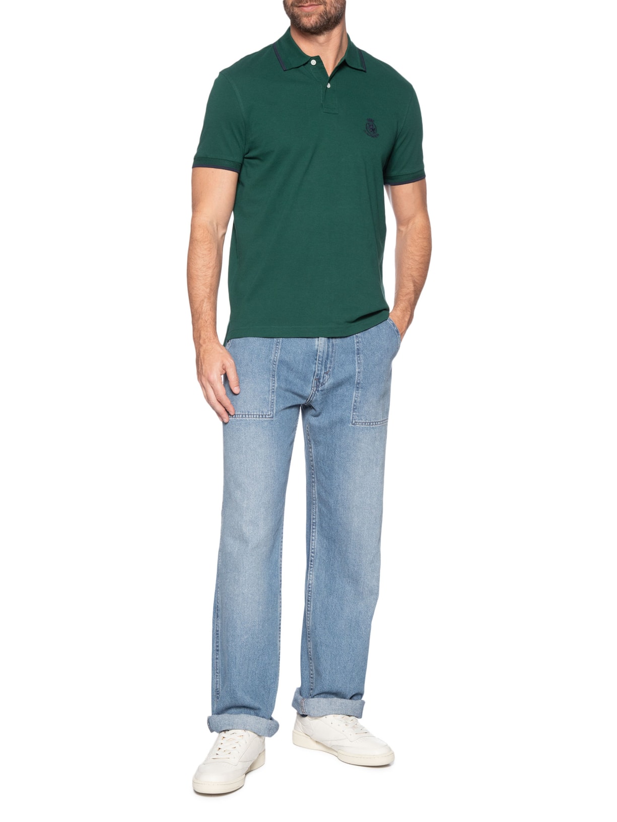 Polo Masculina Regular Fit Holiday Crest Em Algodão Verde Tommy Hilfiger