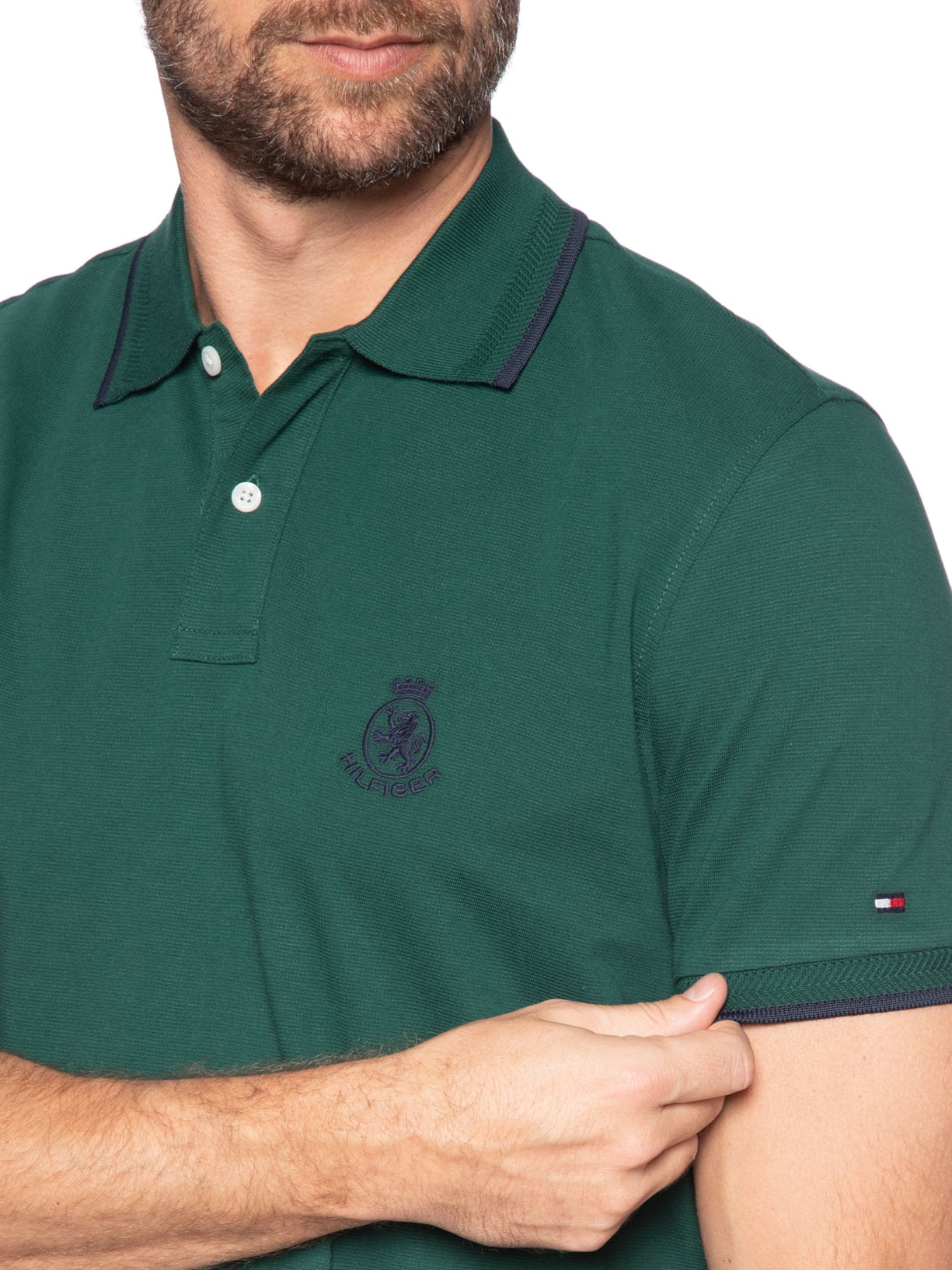 Polo Masculina Regular Fit Holiday Crest Em Algodão Verde Tommy Hilfiger