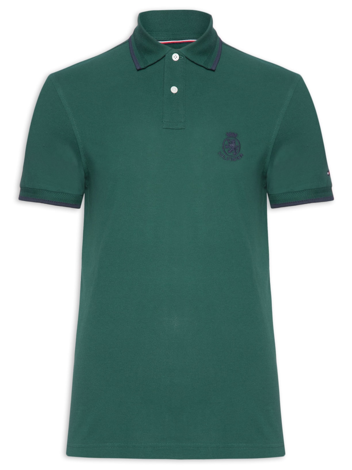 Polo Masculina Regular Fit Holiday Crest Em Algodão Verde Tommy Hilfiger