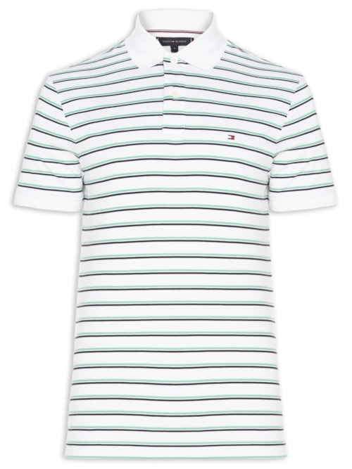 Polo Masculina Regular Fit Interlock Stripped Em Algodão - Verde