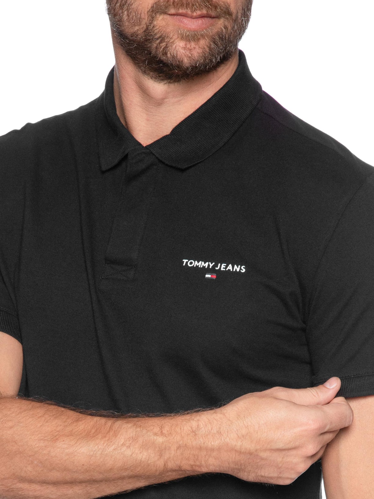 Polo Masculina Regular Fit Linear Preto Tommy Jeans