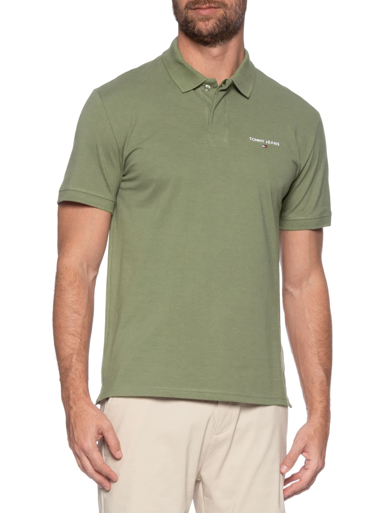 Polo Masculina Regular Fit Linear Verde Tommy Jeans