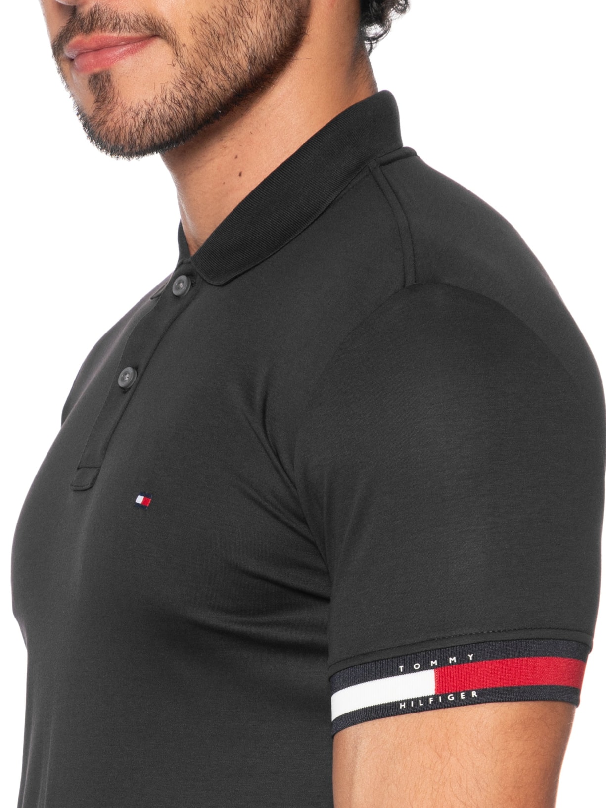 Polo Masculina Regular Fit Liquid Cotton Preto Tommy Hilfiger