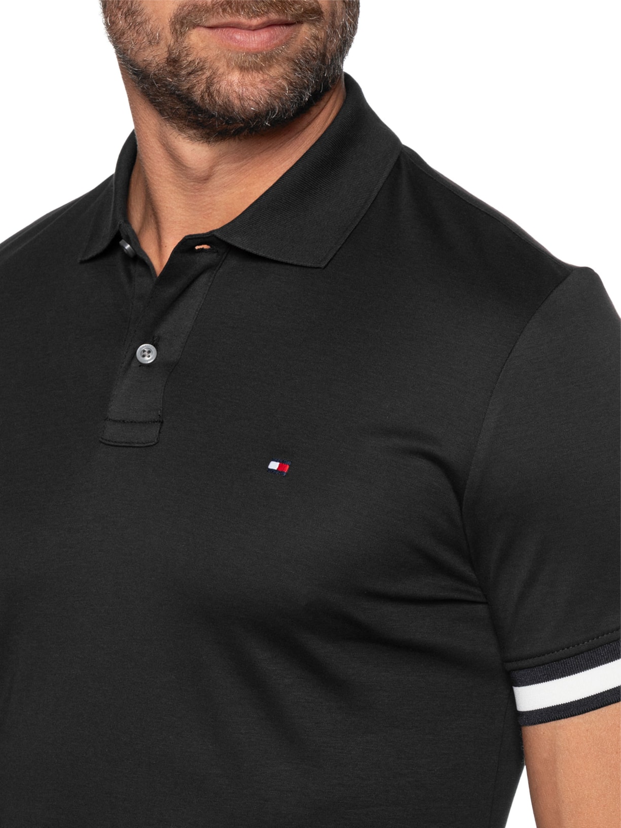 Polo Masculina Regular Fit Liquid Cotton Preto Tommy Hilfiger