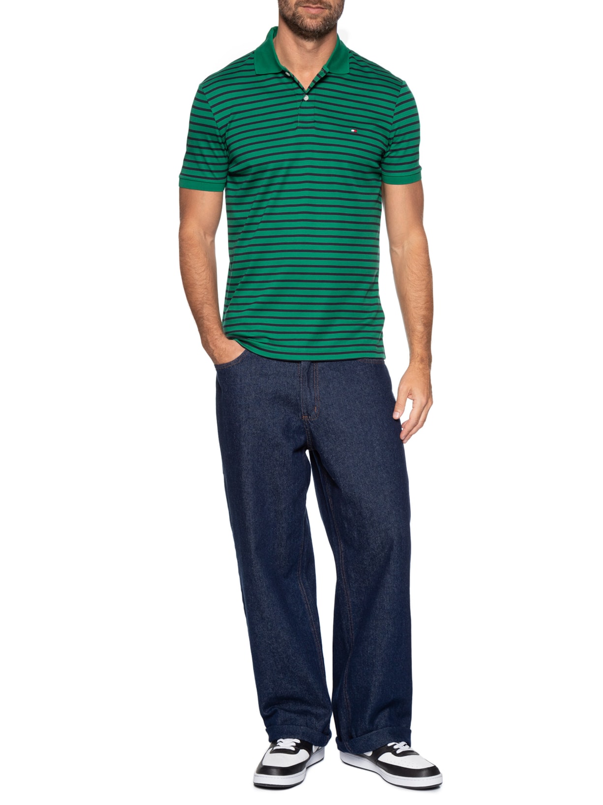 Polo Masculina Regular Fit Liquid Cotton Verde Tommy Hilfiger