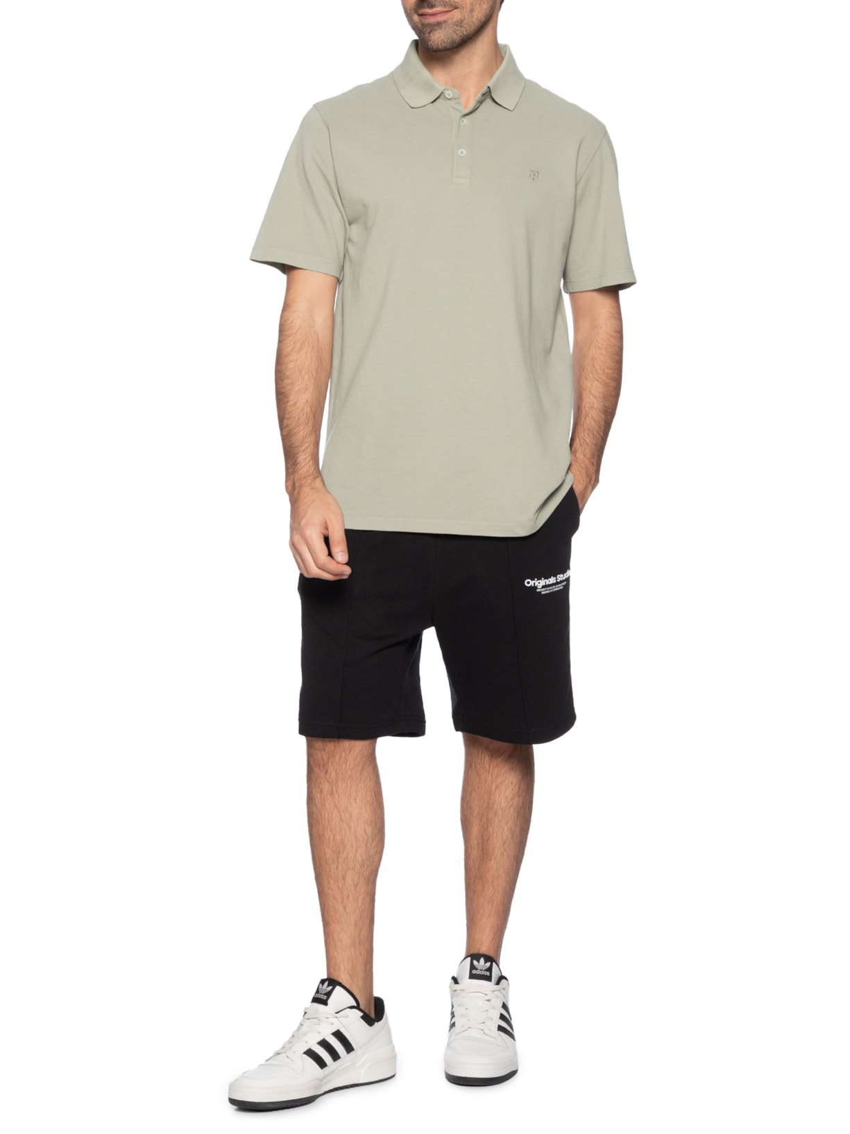 Polo Masculina Regular Fit Logo Bordado Bege Jack & Jones