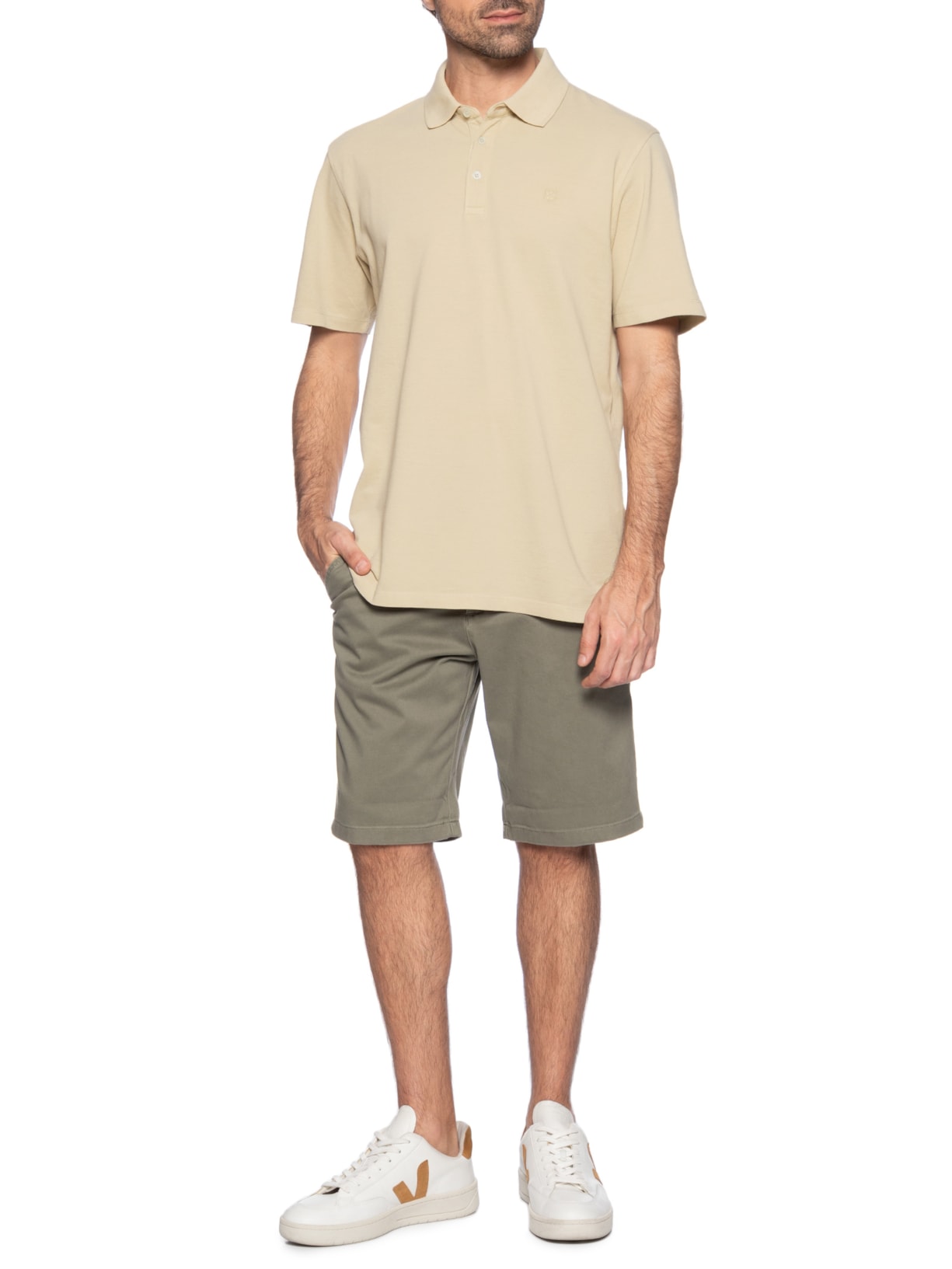 Polo Masculina Regular Fit Logo Bordado Bege Jack & Jones