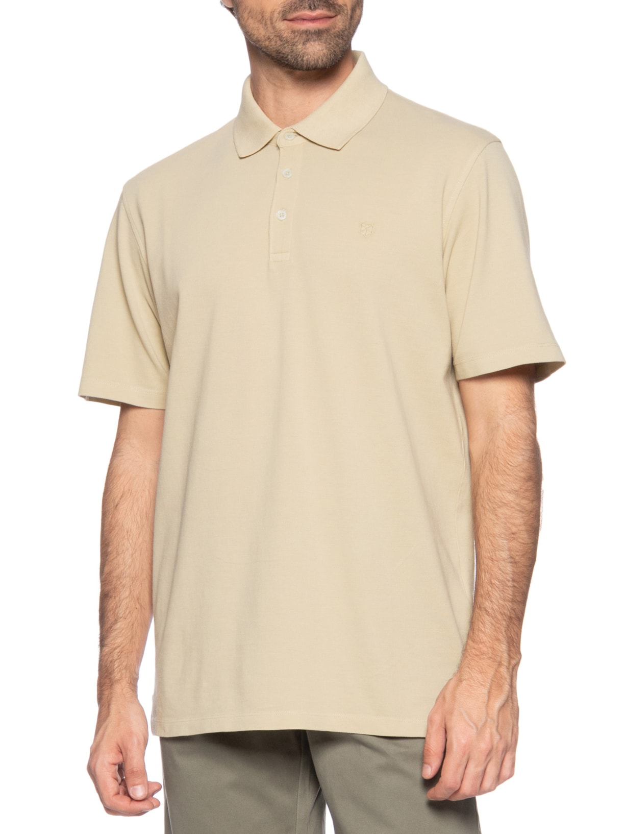 Polo Masculina Regular Fit Logo Bordado Bege Jack & Jones
