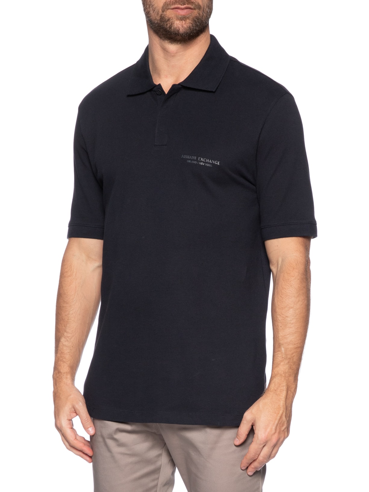 Polo Masculina Regular Fit Logo Milano Azul Armani Exchange