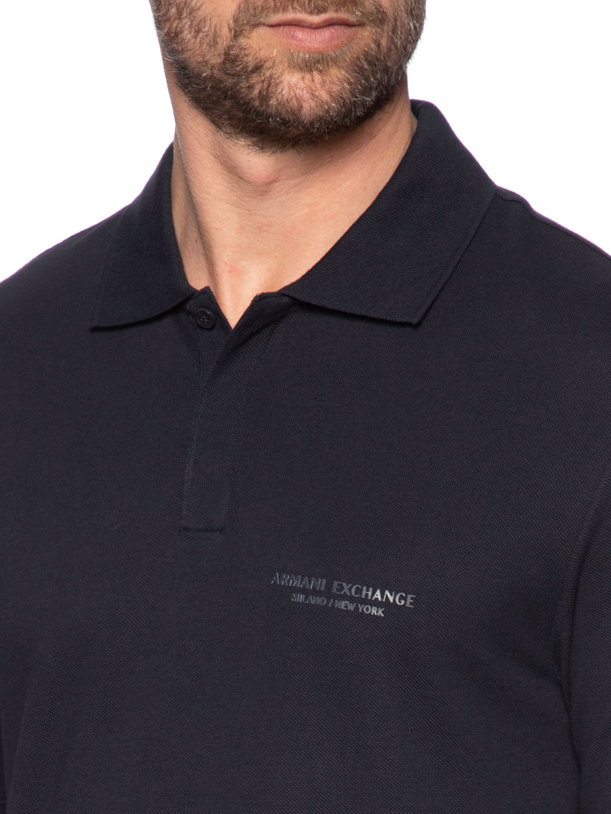 Polo Masculina Regular Fit Logo Milano Azul Armani Exchange