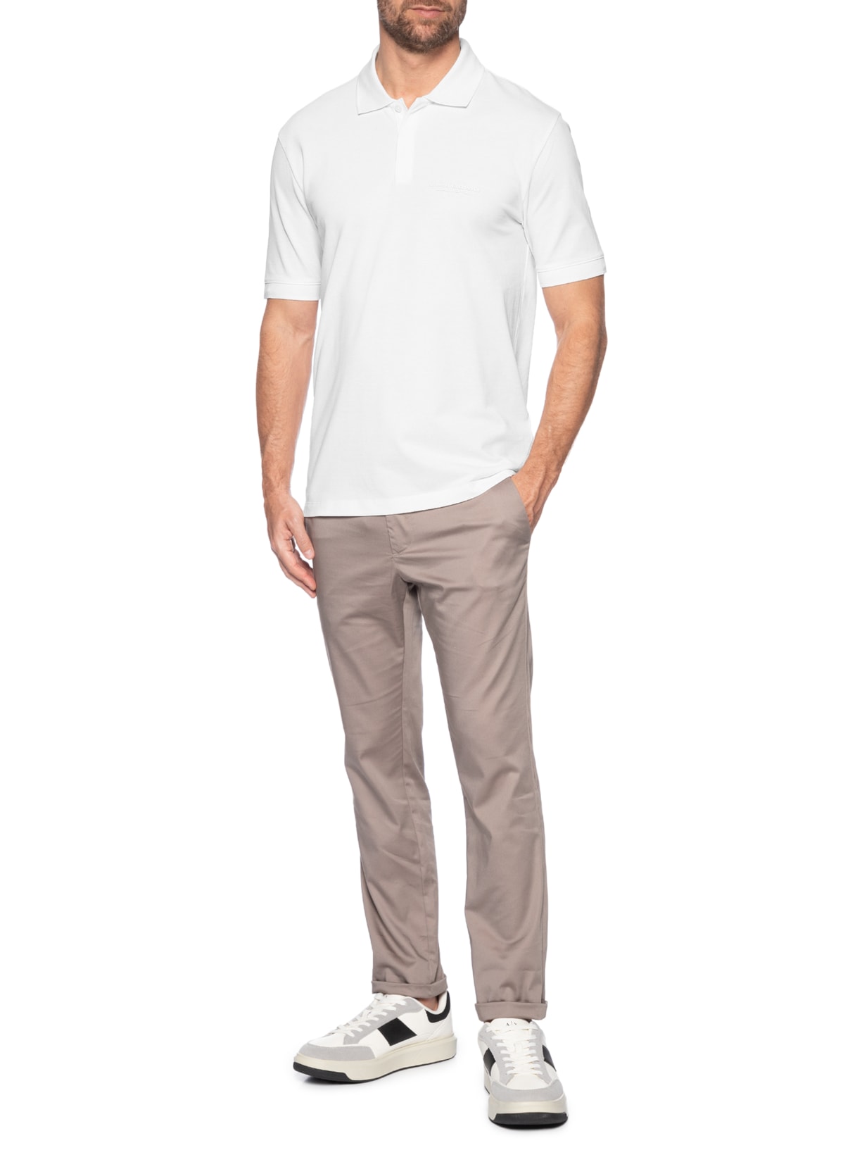 Polo Masculina Regular Fit Logo Milano Branco Armani Exchange