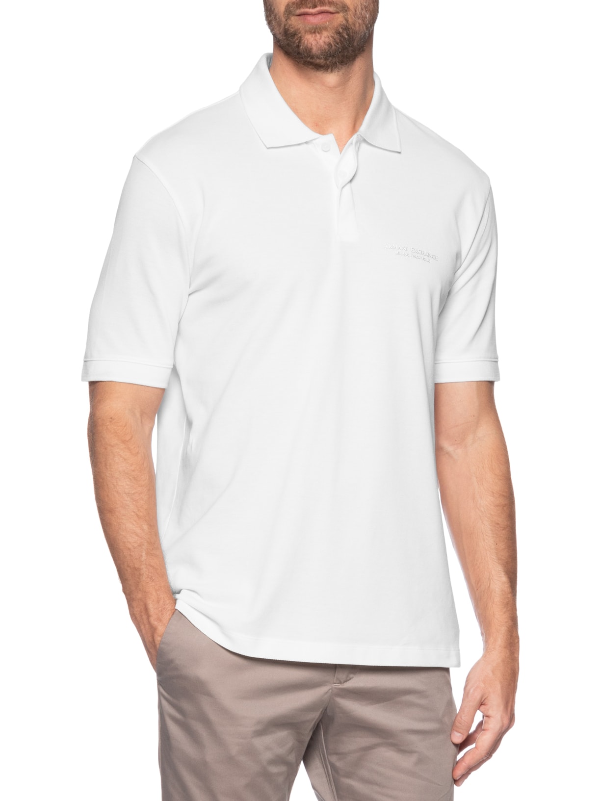 Polo Masculina Regular Fit Logo Milano Branco Armani Exchange