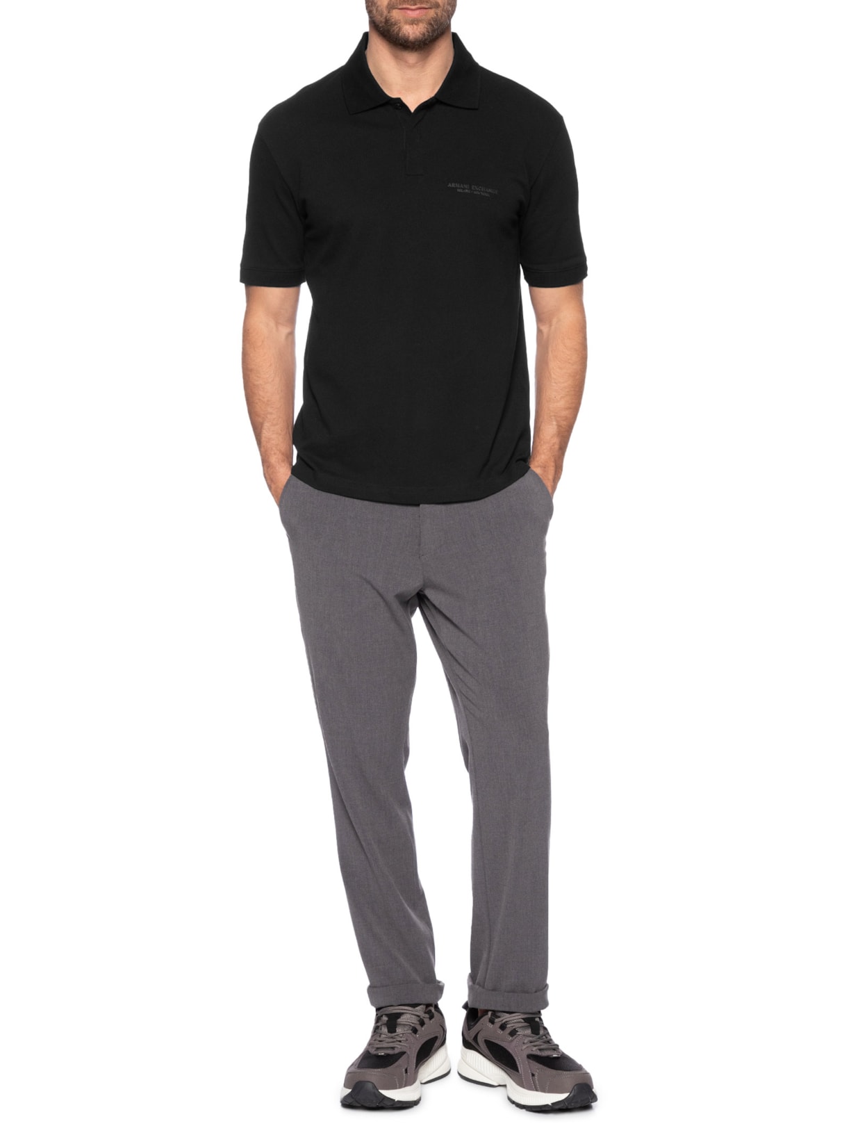 Polo Masculina Regular Fit Logo Milano Preto Armani Exchange