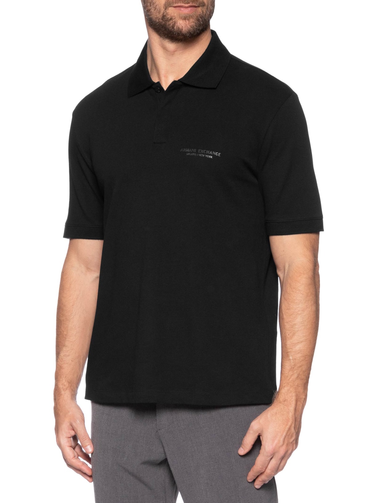 Polo Masculina Regular Fit Logo Milano Preto Armani Exchange