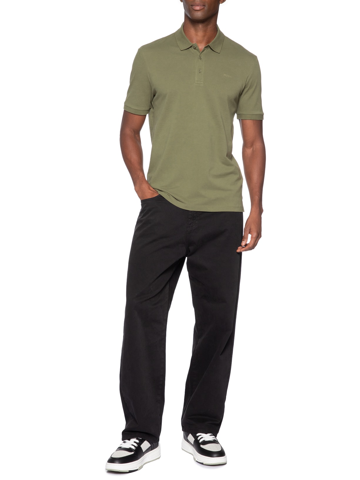 Polo Masculina Regular-Fit Logo Print Donos222 Verde Hugo