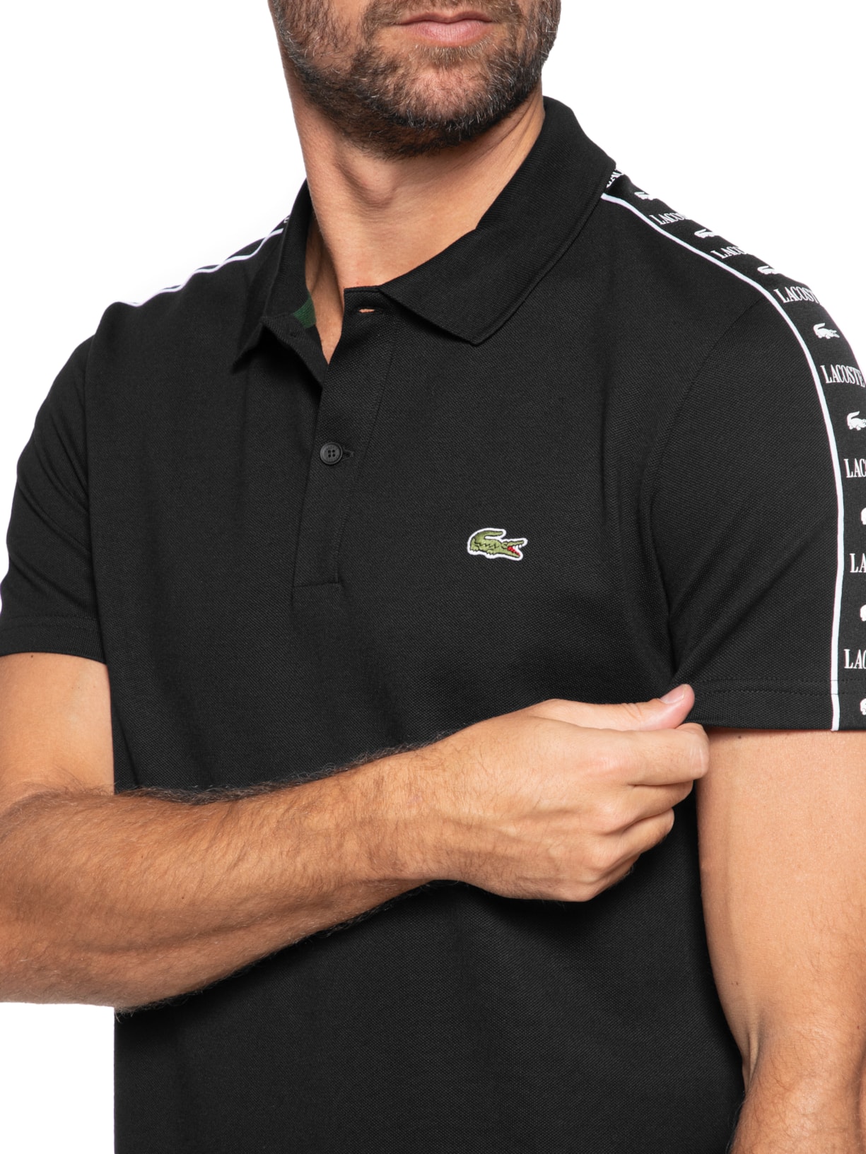Lacoste Polo Masculina Regular Fit Logo Stripe Em Mini Piquet