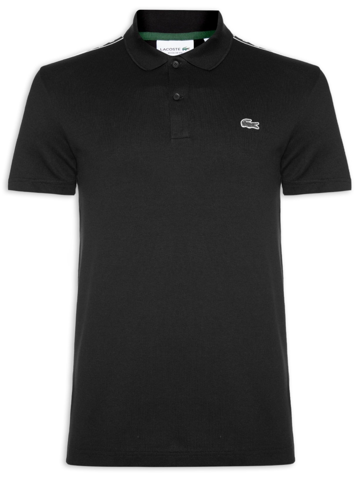 Polo Masculina Regular Fit Logo Stripe Em Mini Piquet Stretch - Preto