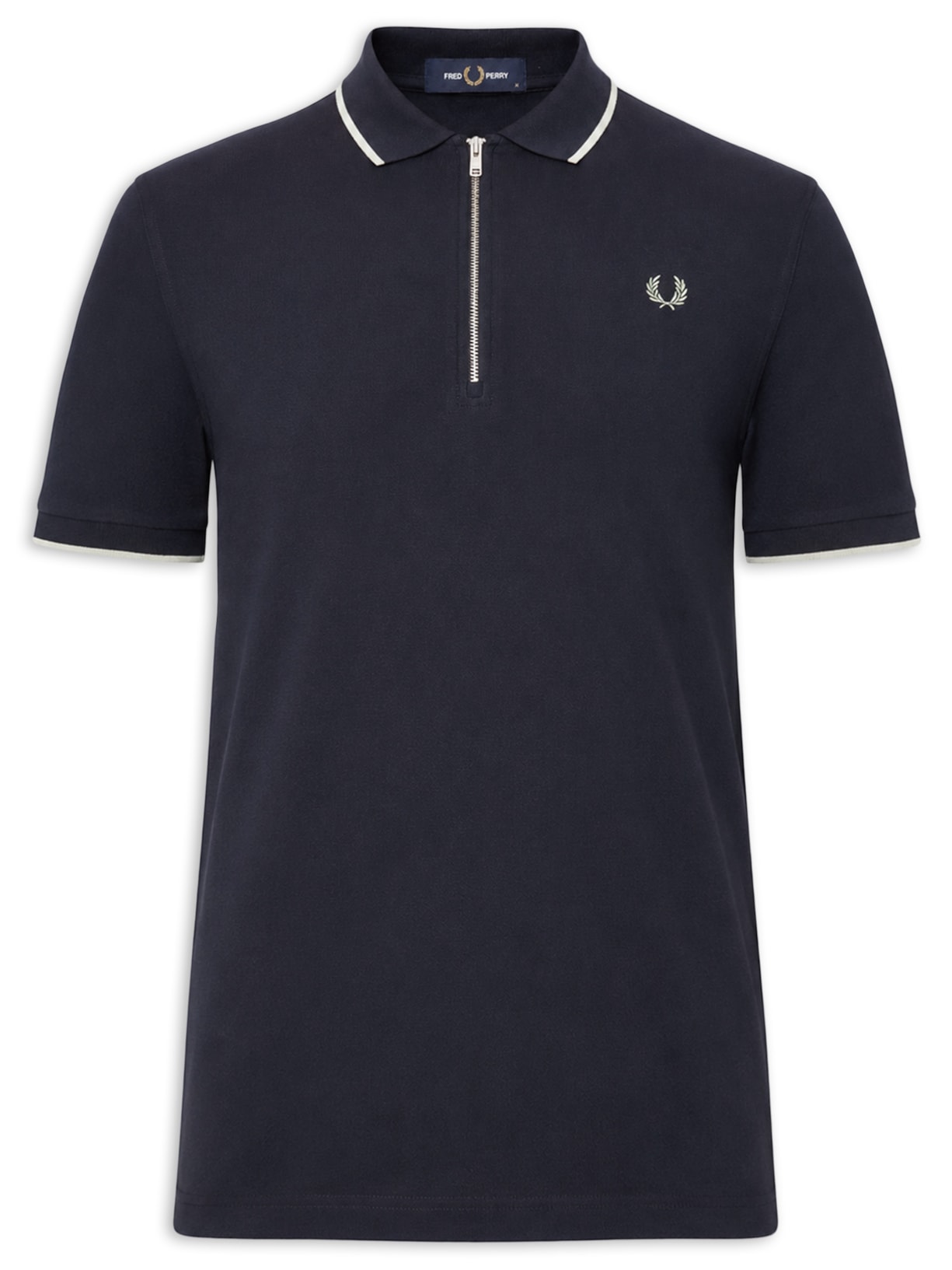 Polo Masculina Regular Fit Meio Zíper Em Crepe Piquet Azul Fred Perry
