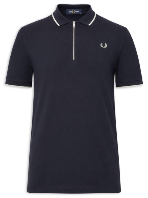 Polo Masculina Regular Fit Meio Zíper Em Crepe Piquet - Azul
