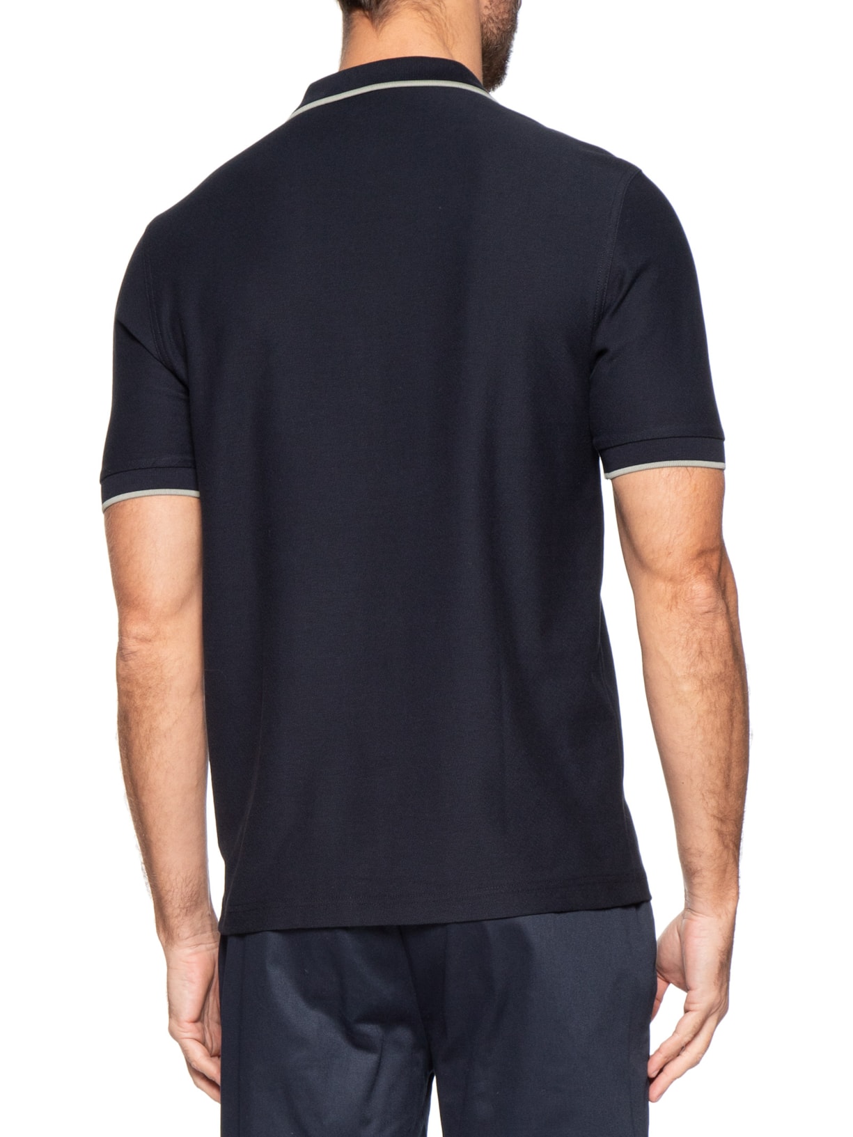 Polo Masculina Regular Fit Meio Zíper Em Crepe Piquet Azul Fred Perry