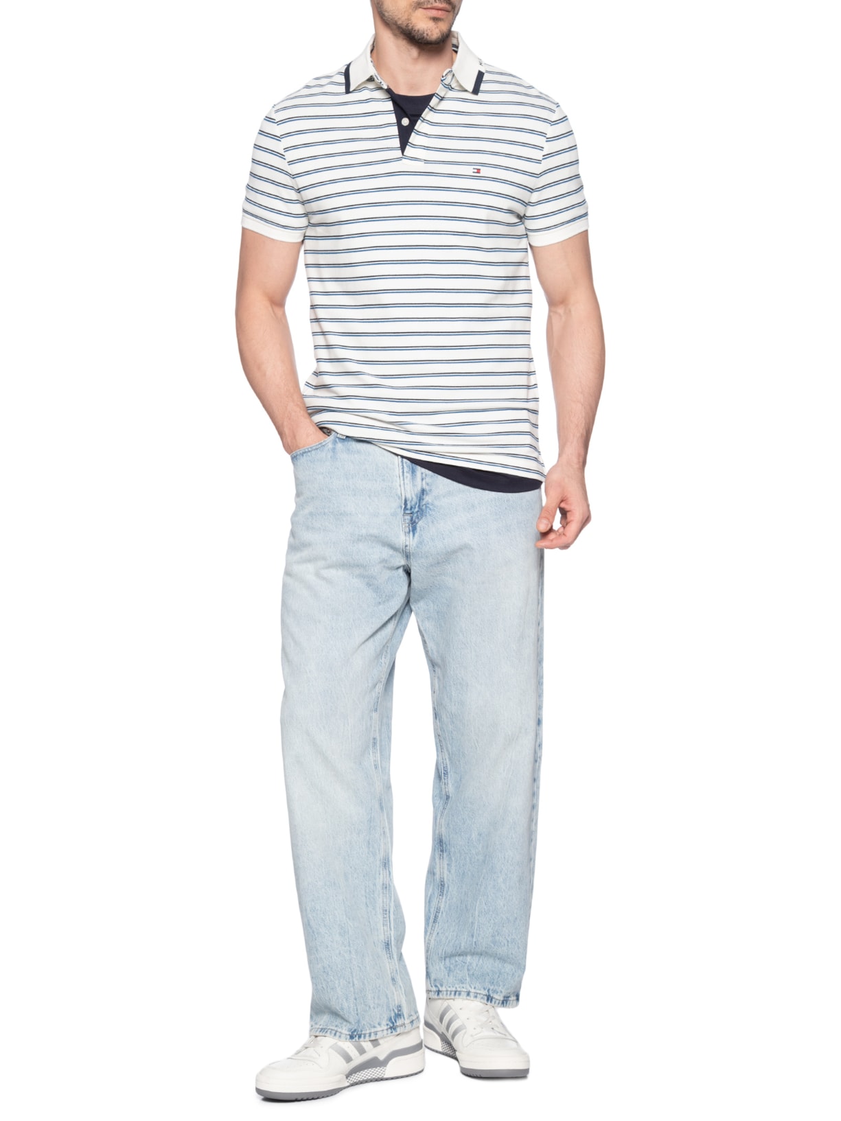 Polo Masculina Regular Fit Pique Grafic Collar Azul Tommy Hilfiger