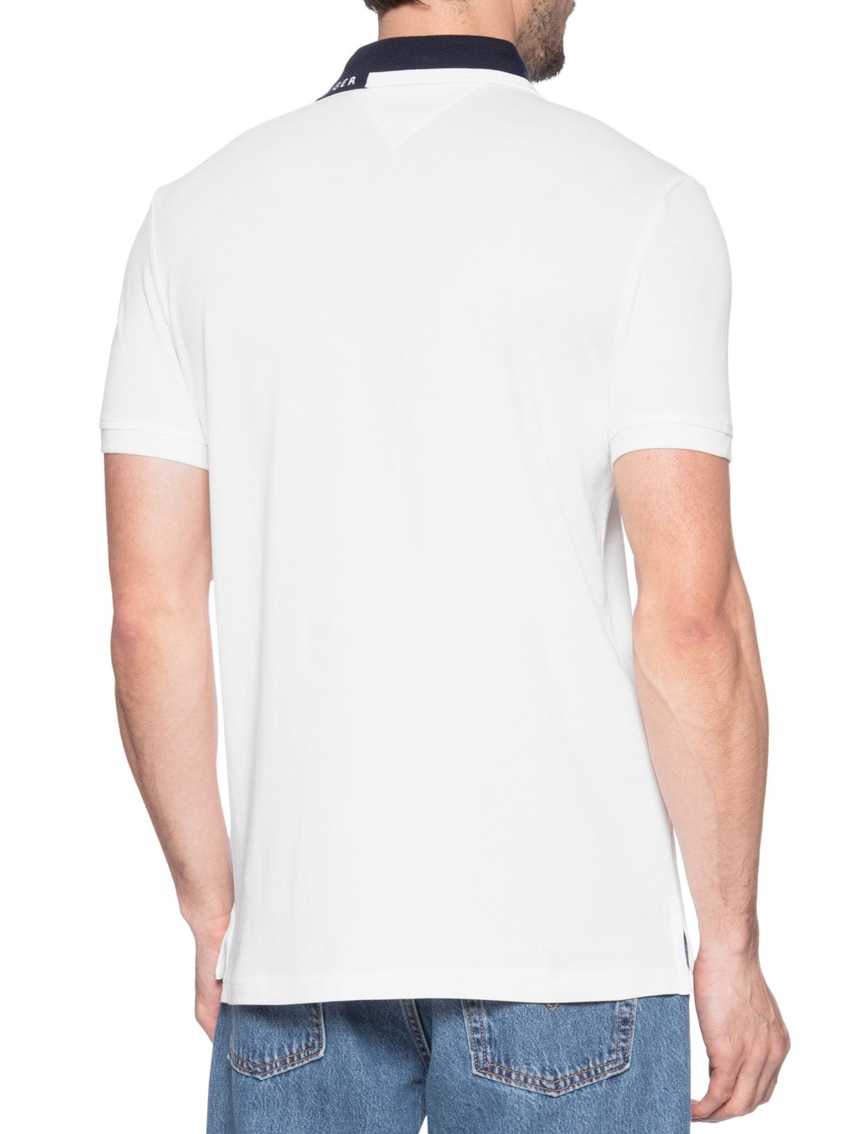 Polo Masculina Regular Fit Pique Grafic Collar Branco Tommy Hilfiger