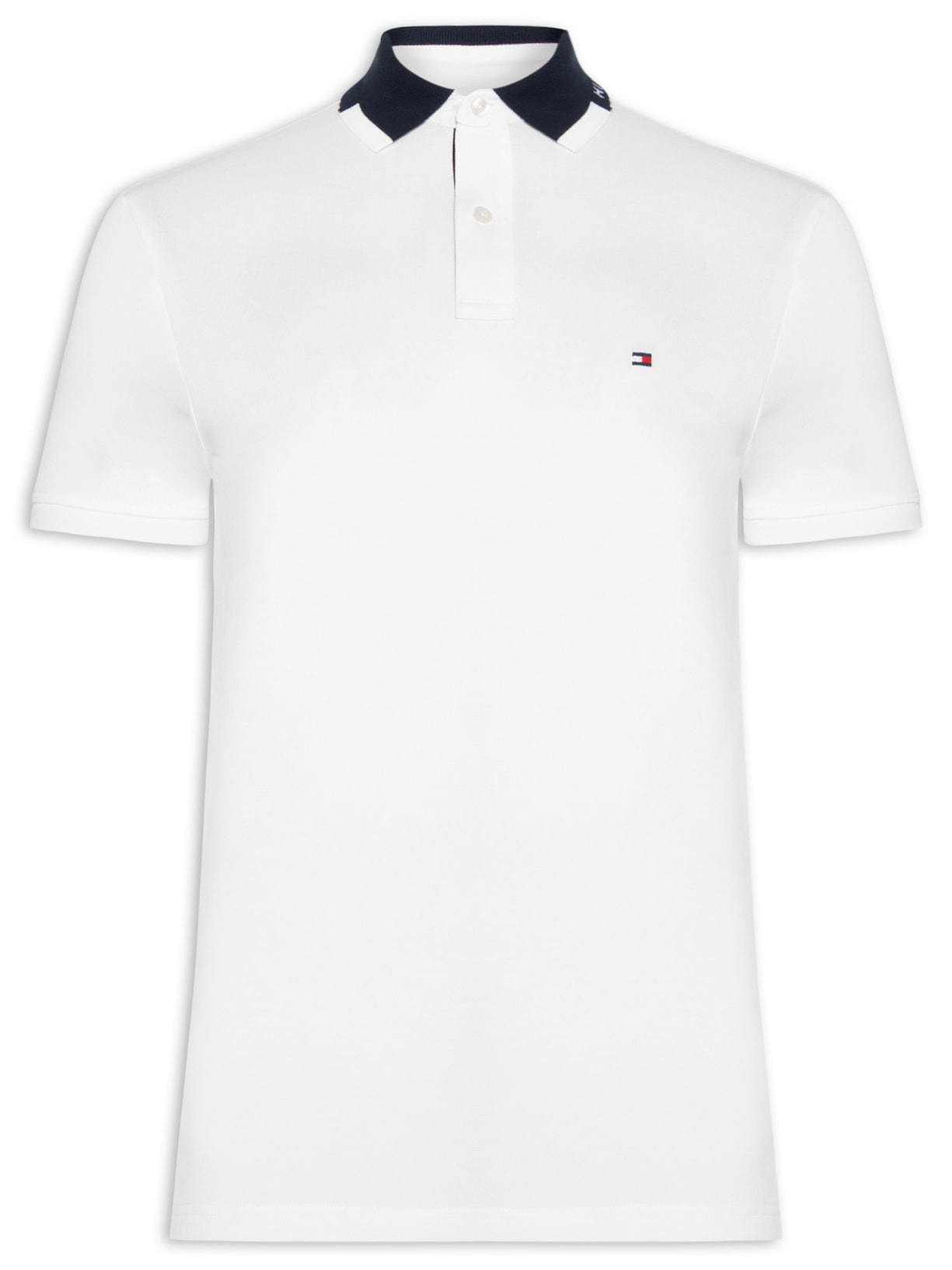 Polo Masculina Regular Fit Pique Grafic Collar Branco Tommy Hilfiger