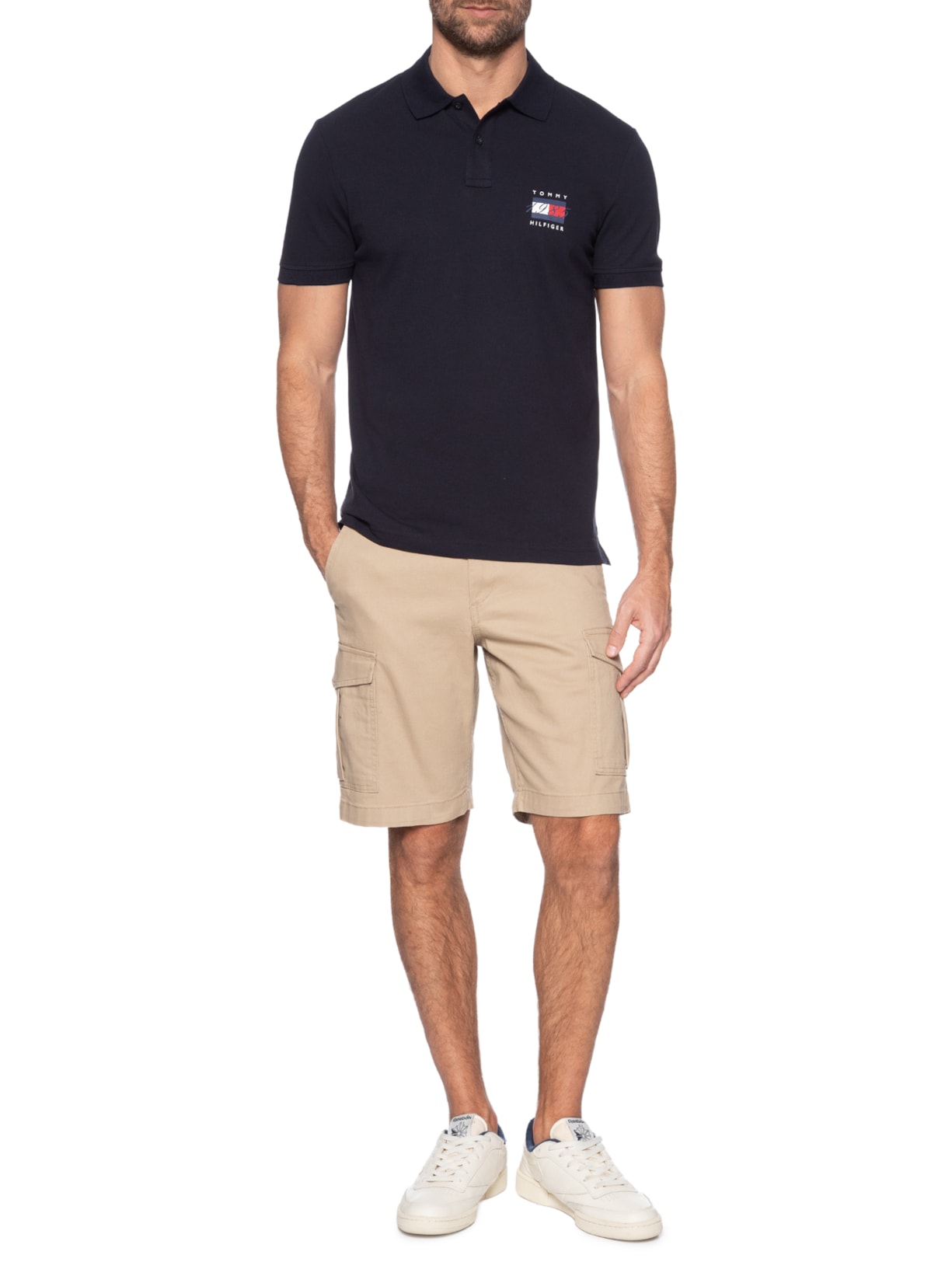 Polo Masculina Regular Fit Piquet Flag Azul Tommy Hilfiger