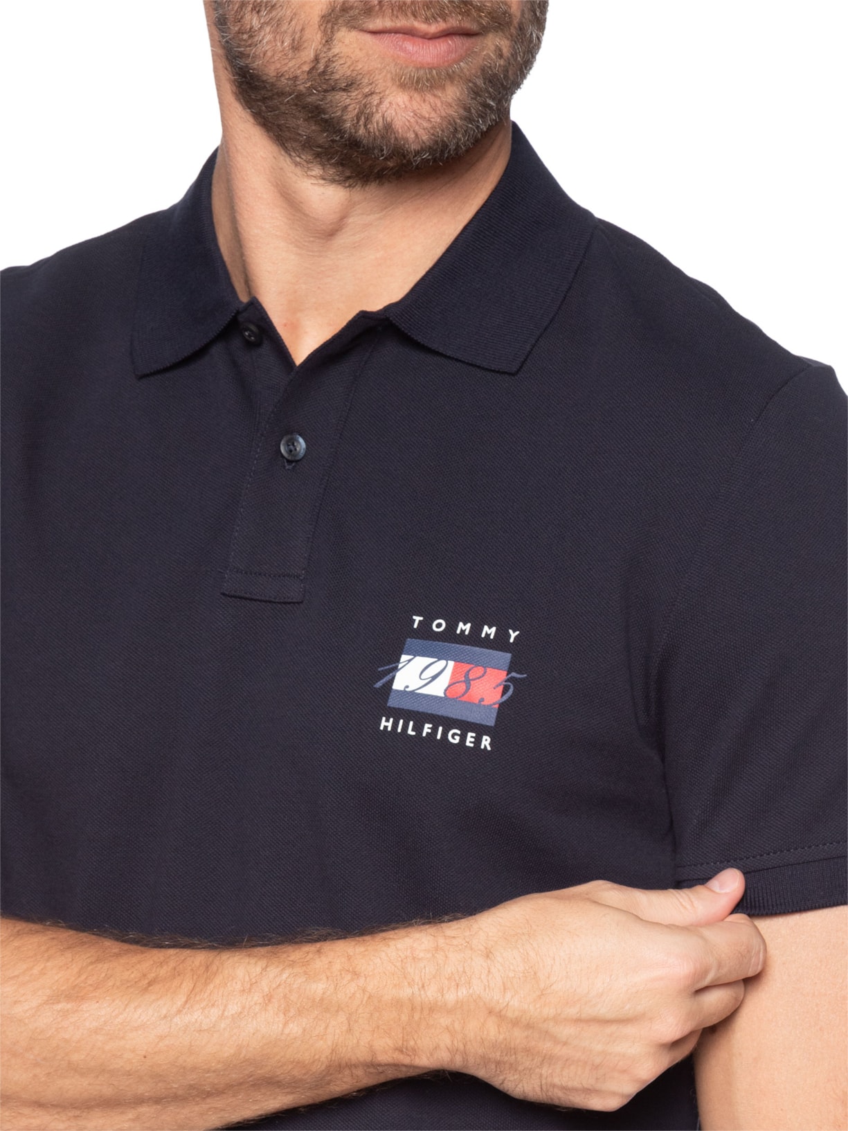 Polo Masculina Regular Fit Piquet Flag Azul Tommy Hilfiger