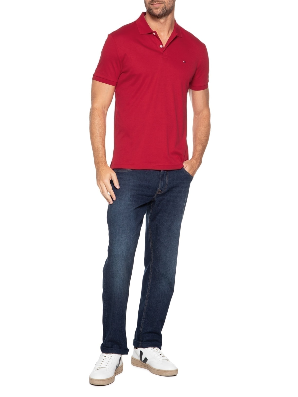 Polo Masculina Regular Fit Seasonal em Liquid Cotton Vermelho Tommy Hilfiger
