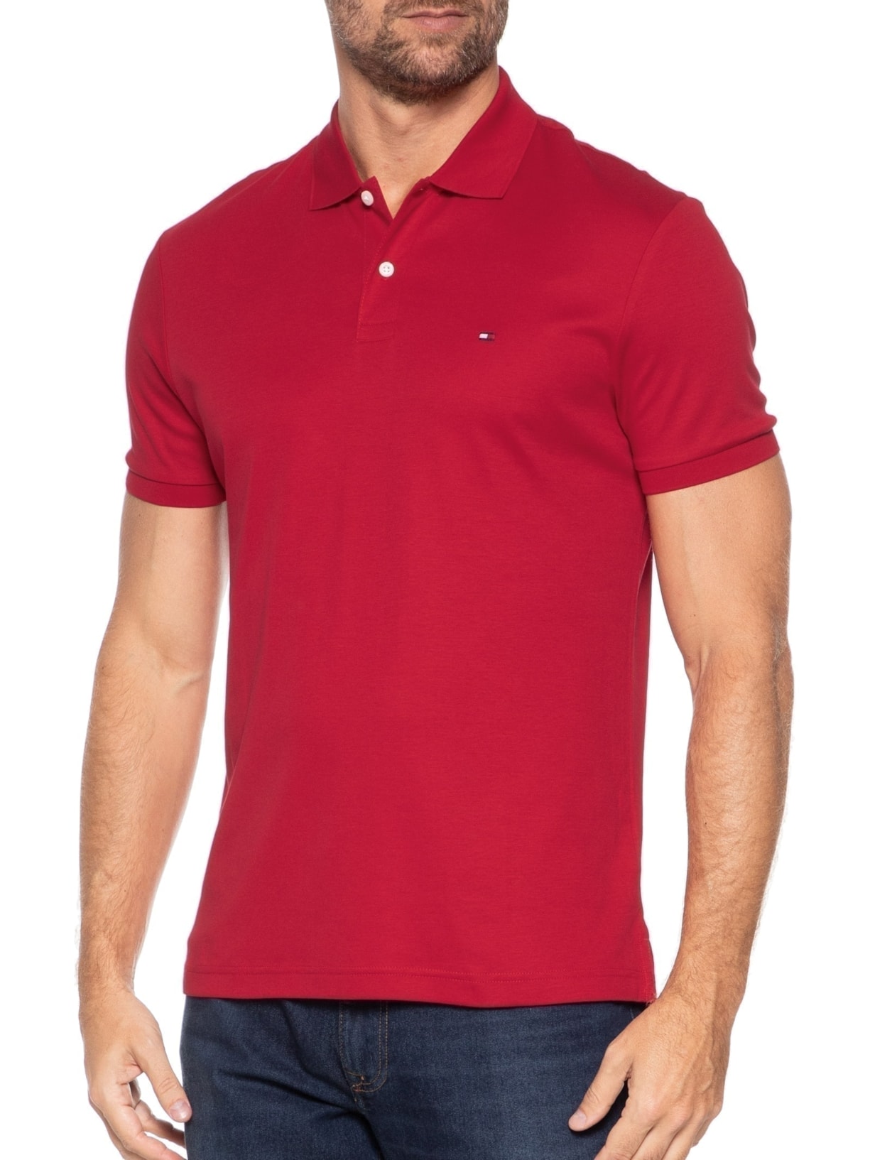 Polo Masculina Regular Fit Seasonal em Liquid Cotton Vermelho Tommy Hilfiger