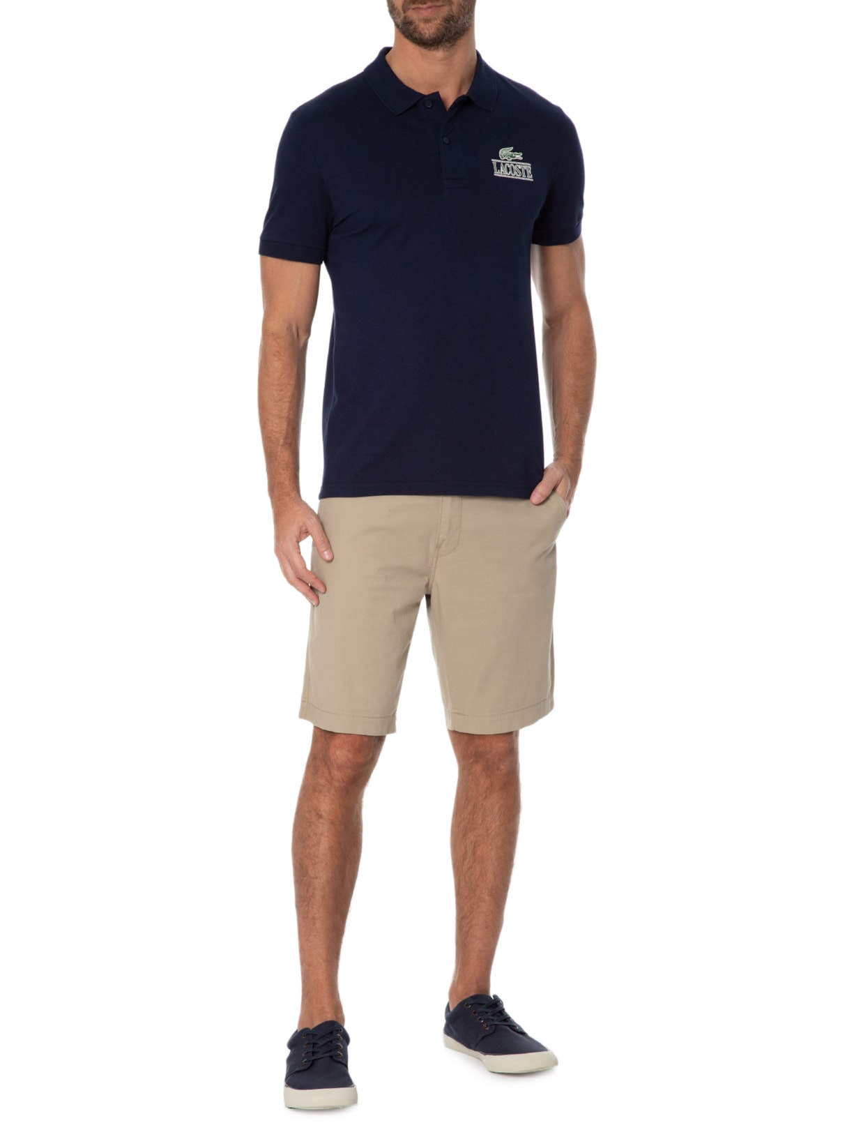 Polo Masculina Regular Fit Signature Em Mini Piquet Stretch Azul Lacoste