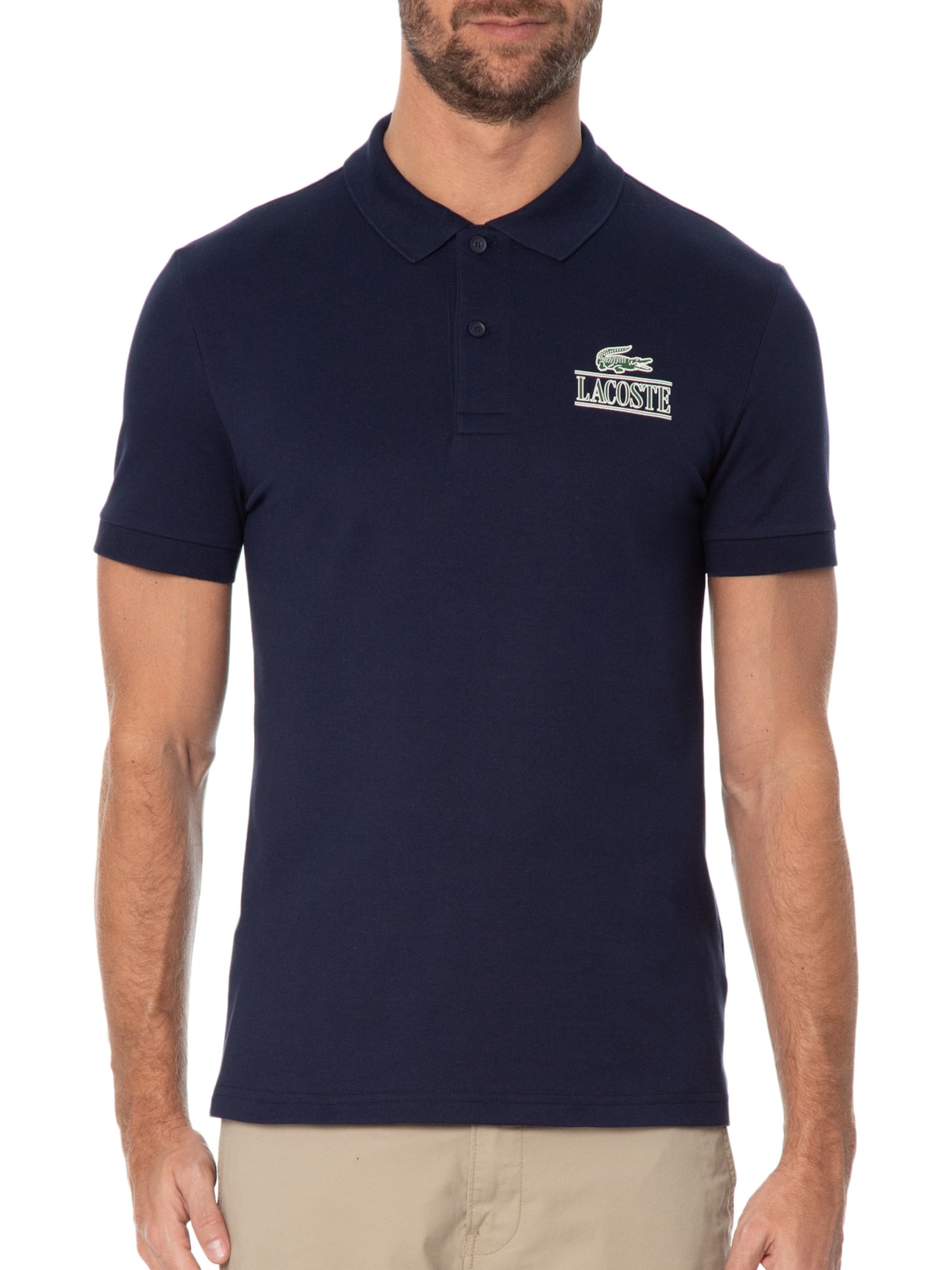 Polo Masculina Regular Fit Signature Em Mini Piquet Stretch Azul Lacoste