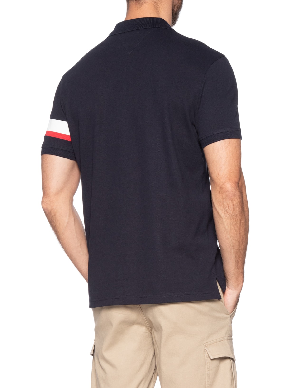 Polo Masculina Regular Fit Sleeve Tape Azul Tommy Hilfiger