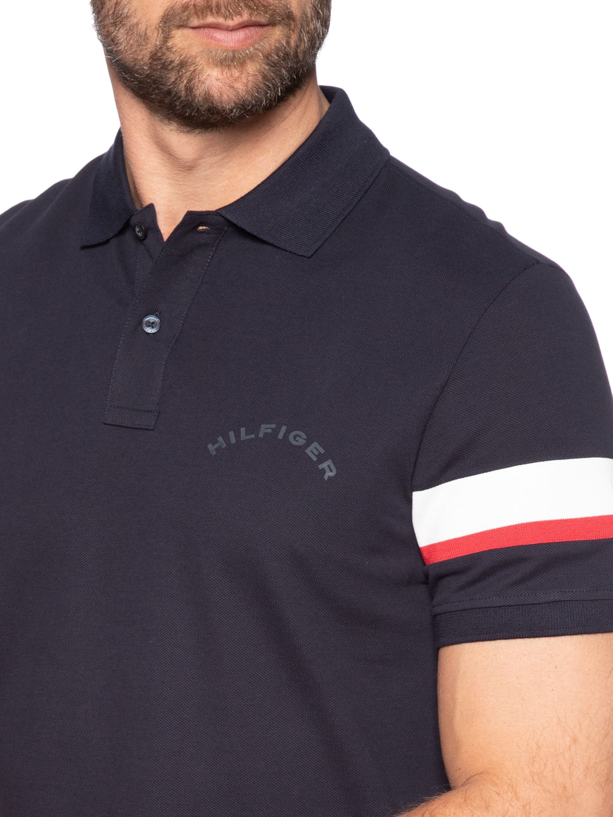 Polo Masculina Regular Fit Sleeve Tape Azul Tommy Hilfiger