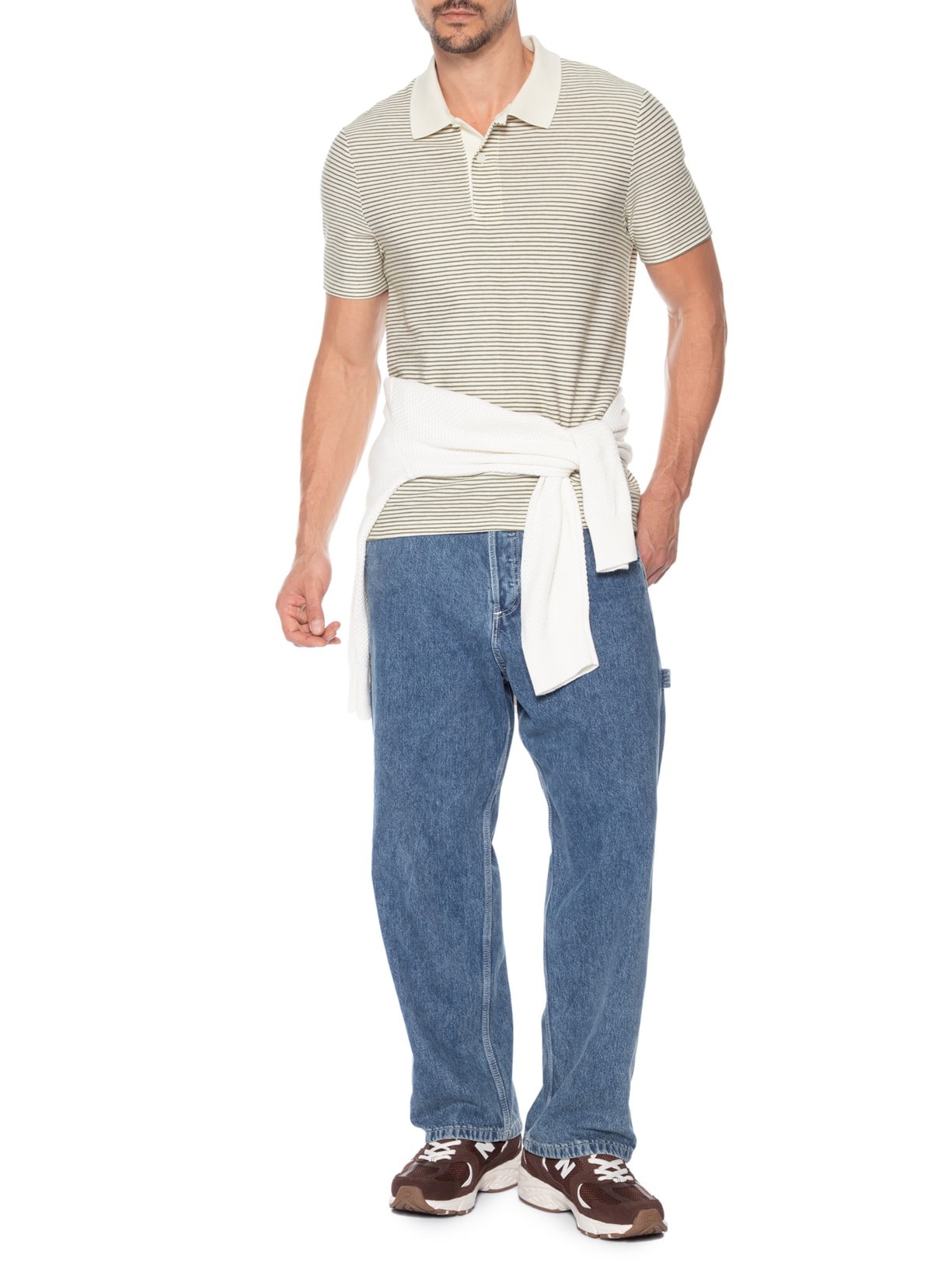 Polo Masculina Regular Fit Texturizada Listras Fio Tinto Off White Hering