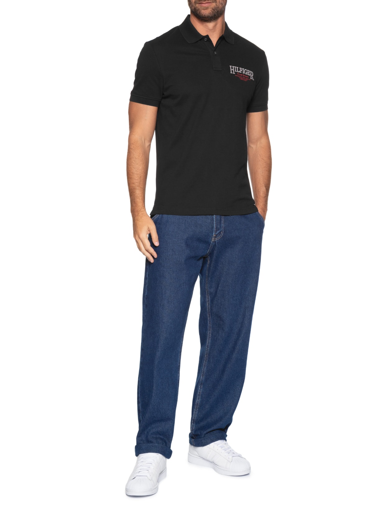 Polo Masculina Regular Fit TH Club Sport Preto Tommy Hilfiger