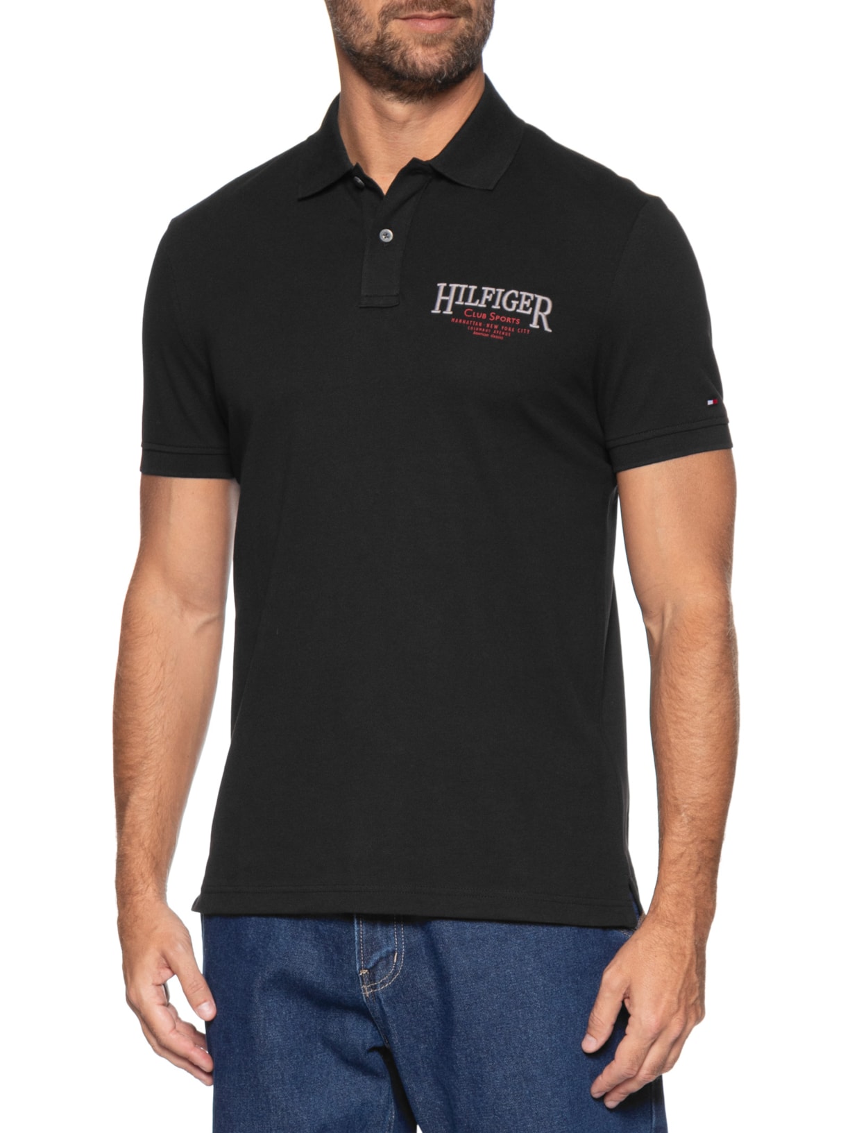 Polo Masculina Regular Fit TH Club Sport Preto Tommy Hilfiger