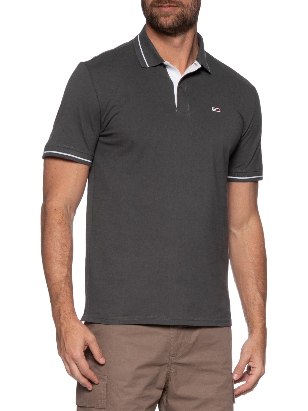 Polo Masculina Regular Fit Tipped Cinza Tommy Jeans