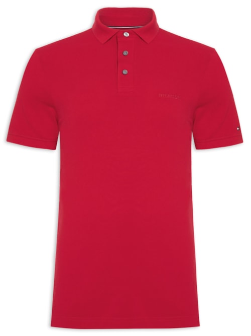 Polo Masculina Regular Fit Tonal Monotype Em Algodão - Vermelho